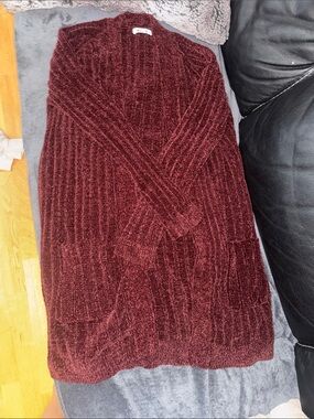 BB Dakota Cozy Rib-Knit Maroon Women's cardigan